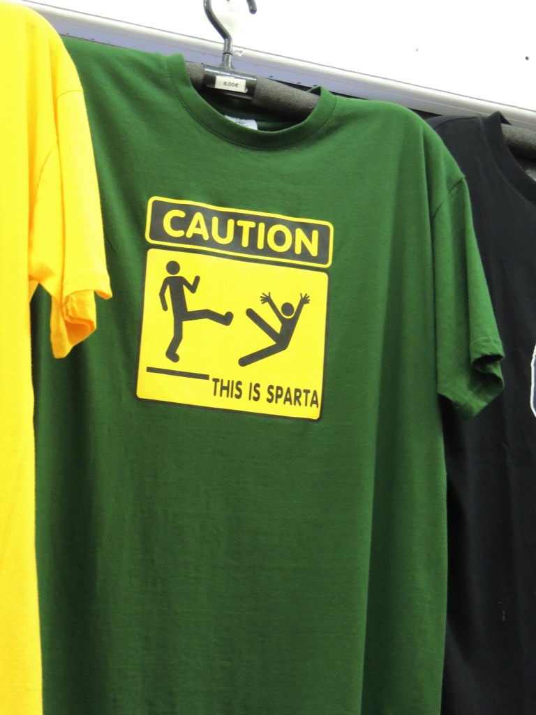 t-shirt, caution sign, "this is sparta"